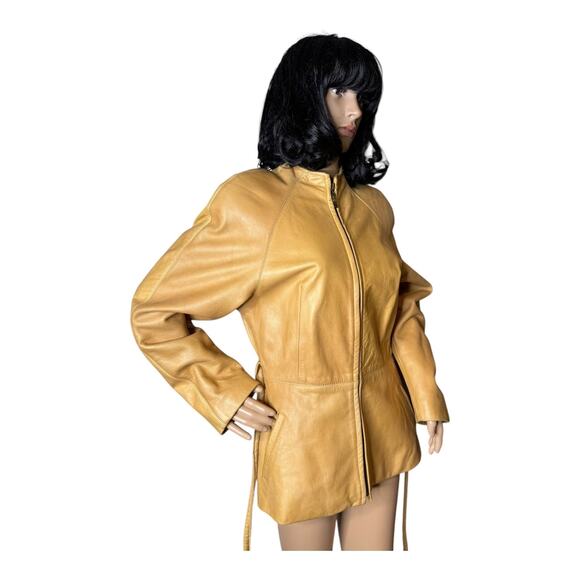 Vintage Martani Moda Yellow Retro collarless belted Coat size medium - Picture 15 of 17